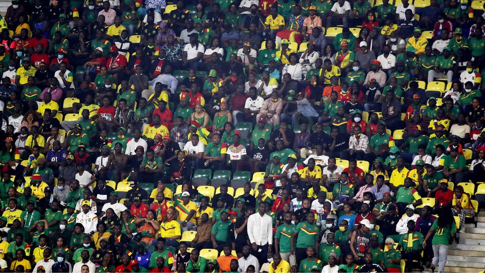 Cameroon fans in the Olembe stadium