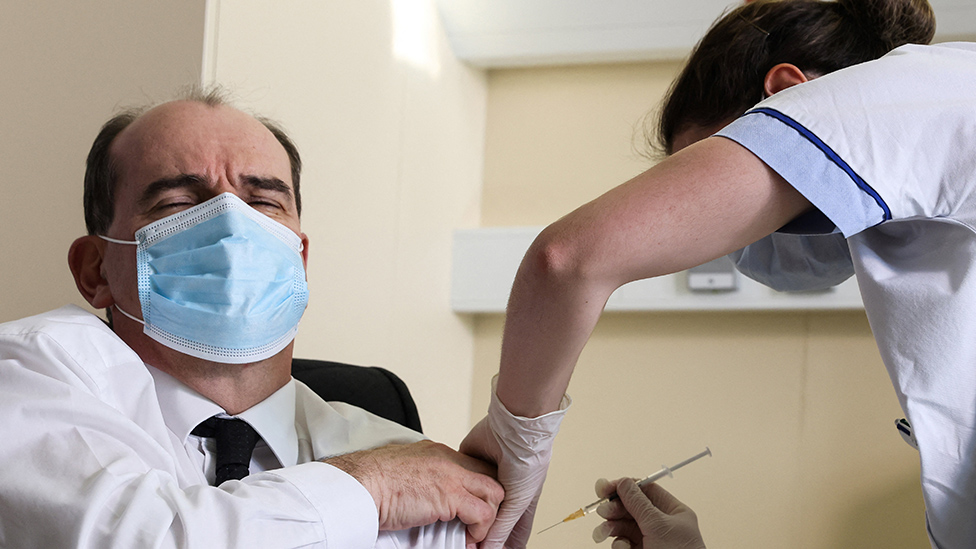 Prime Minister Jean Castex is vaccinated with the AstraZeneca Covid-19 vaccine on March 19, 2021