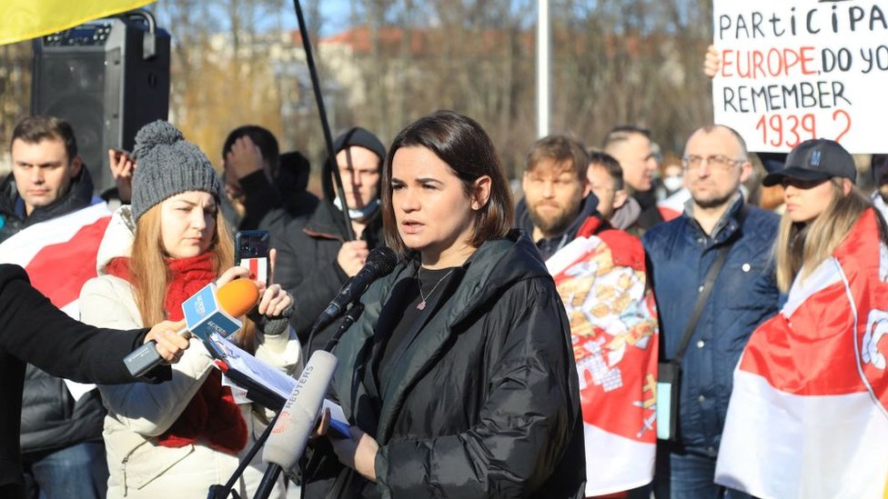 Светлана Тихановская на митинге в Вильнюсе 27 февраля