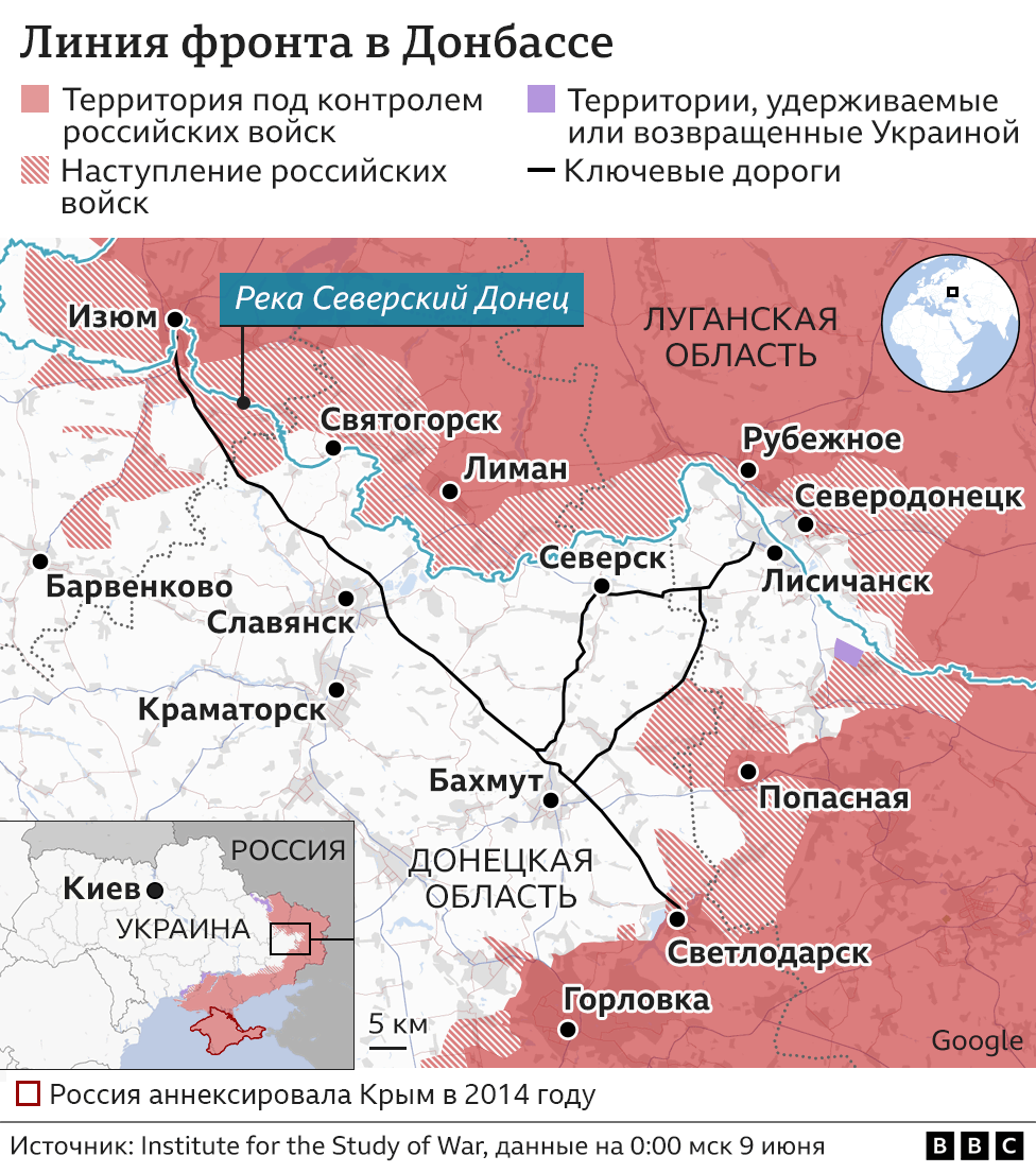 Карта боевых действий в Донбассе