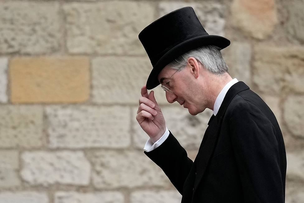 Secretary of State for Business, Energy and Industrial Strategy of United Kingdom, Jacob Rees-Mogg arrives at Westminster Abbey ahead of The State Funeral Of Queen Elizabeth II on 19 September 2022 in London