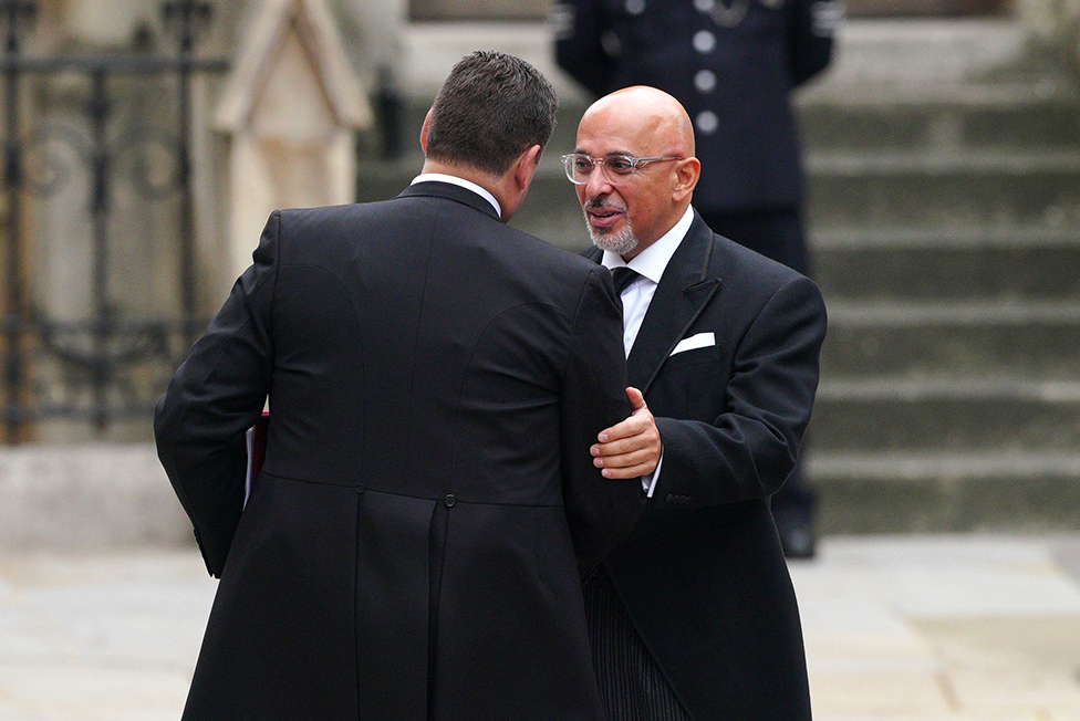 Chancellor of the Duchy of Lancaster and Equalities Minister Nadhim Zahawi (right) arriving at the State Funeral of Queen Elizabeth II, held at Westminster Abbey, London