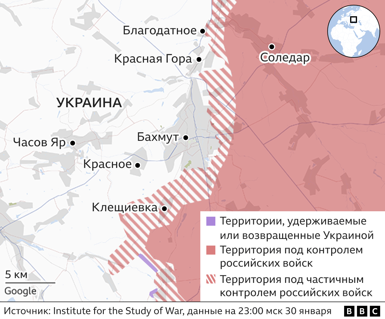 Карта боев за Бахмут