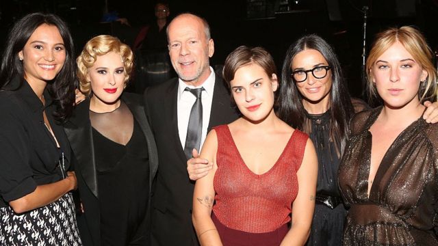 Emma Heming, Rumer Willis, father Bruce Willis, sister Tallulah Belle Willis, mother Demi Moore and sister Scout LaRue Willis