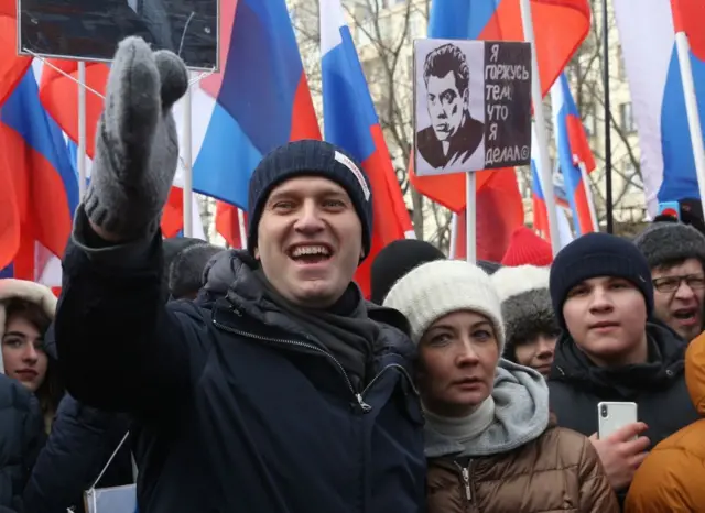 Алексей и Юлия Навальные на марше памяти Бориса Немцова в Москве, 2018 год