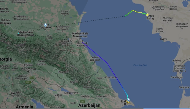 Маршрут самолета на сервисе Flightradar24