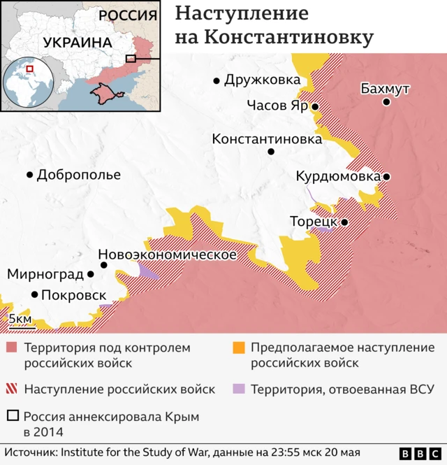 Битва за Константиновку: почему главной целью россиян может стать именно этот город 3 Схема наступления на Константиновку