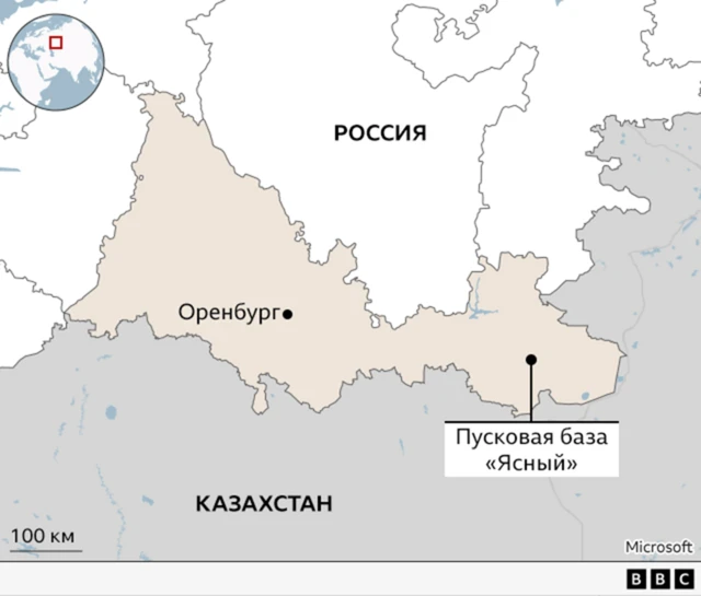Россия тайно модернизирует свой ядерный потенциал. Что мы узнали из утечки секретных файлов 2 Карта юга России и севера Казахстана с отмеченной на ней точкой пусковой базы «Ясный»