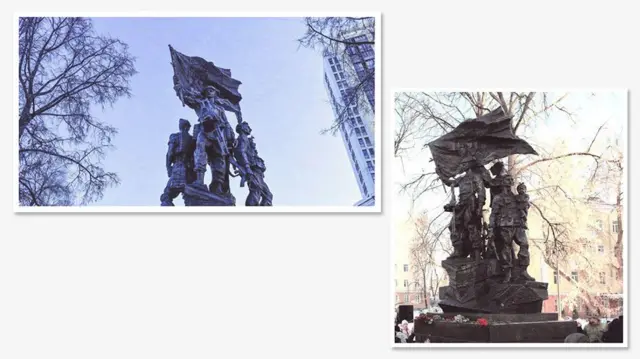 «Зафиксировать хаос». В России появились сотни памятников «СВО». Что они говорят о восприятии войны? 2 Коллаж из фото памятников