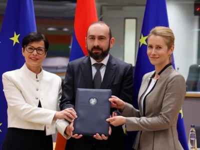 Азербайджан заявляет о своей «обеспокоенности» в связи со стратегическим соглашением между Арменией и ЕС 2 ararat mirzoyan kaja kallas marta kos новости OC Media, Азербайджан-Армения, армения-ес, маршрут Трампа