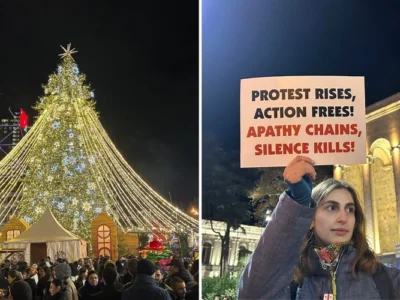 Не такая уж тихая ночь — Тбилиси вступает в праздничный сезон на фоне продолжающихся протестов 2 untitled design 80 новости OC Media, новогодняя елка, протест в Тбилиси, рождественская елка