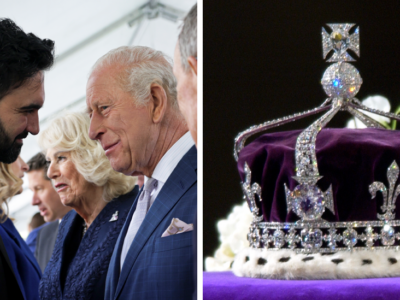 Zohran Mamdani and King Charles (left); and the Koh-i-Noor diamond in the Queen Mother's crown on the right