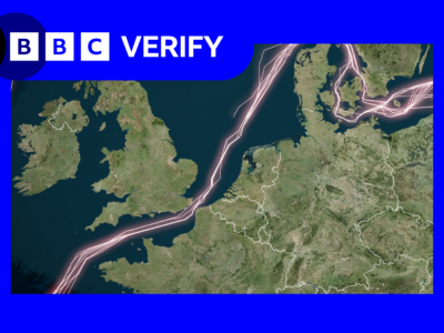 A satellite map showing the passage around sailing through the English Channel