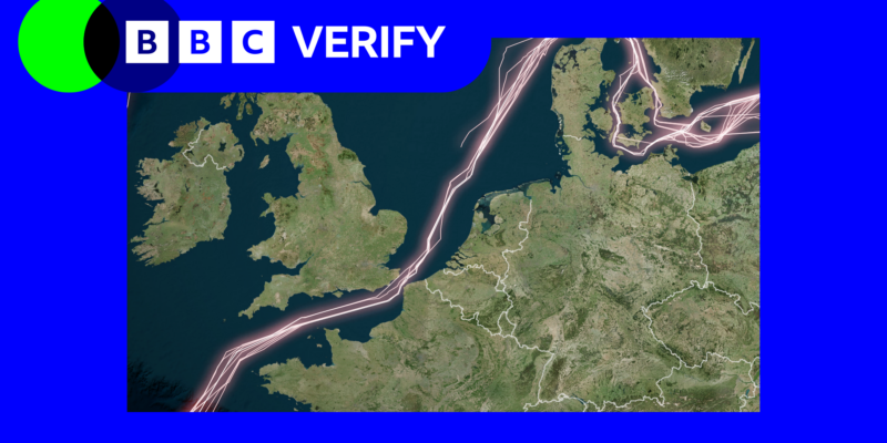 A satellite map showing the passage around sailing through the English Channel