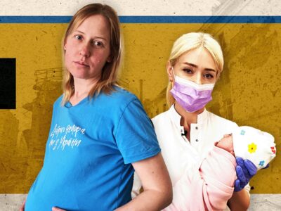 «Это не ваш братик или сестричка». Как украинки во время войны рожают для иностранцев 1 Коллаж из фотографий беременной женщины и медработницы в медицинской маске с грудным ребенком на руках