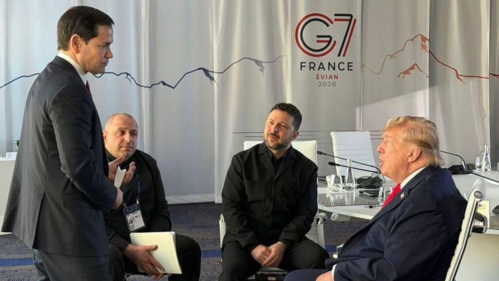 Главное на саммите G7: Трамп допустил возвращение санкций на российскую нефть; Зеленский позвал Путина на встречу в США 1 Во встрече принимали участие госсекретарь США Марко Рубио, глава Совета национальной безопасности и обороны Украины Рустем Умеров, Владимир Зеленский и Дональд Трамп