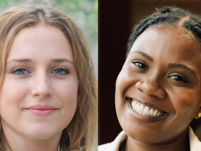 Side-by-side portraits of two realistic-looking women.