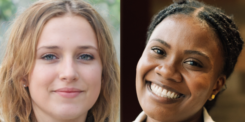 Side-by-side portraits of two realistic-looking women.