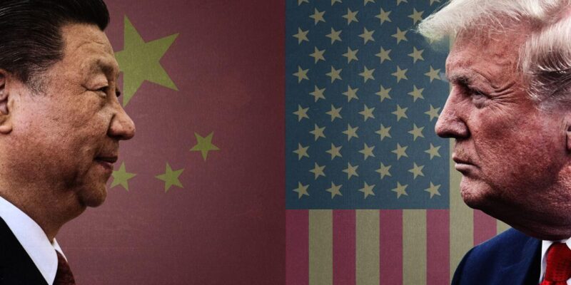 Торговая война, тикток и Тайвань: история борьбы США и Китая 1 Си Цзиньпин и Дональд Трамп на фоне китайского и американского флагов.